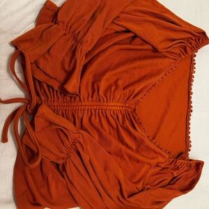 Rust Orange Ruched Blouse